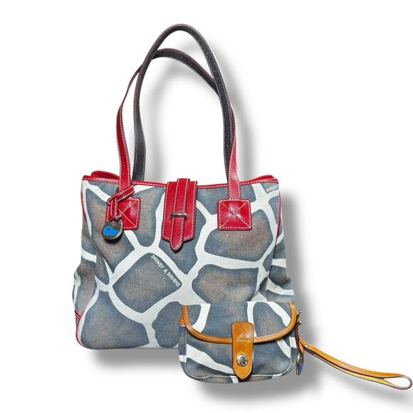 Dooney & Bourke Giraffe Print Leather Tote Purse w/ Matching Clutch & Key Case - Picture 1 of 11